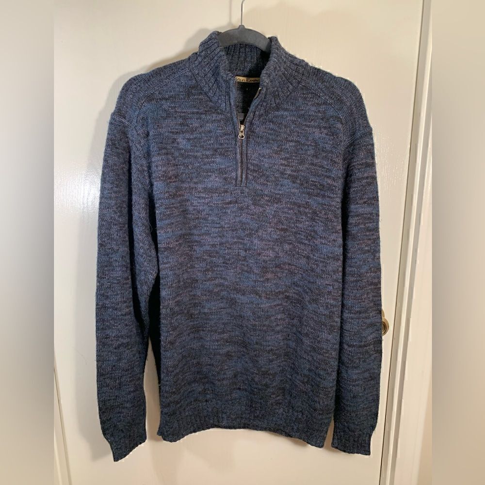 Lenor Romano GUC blue quarter zip pima cotton/alpaca blend sweater Size large